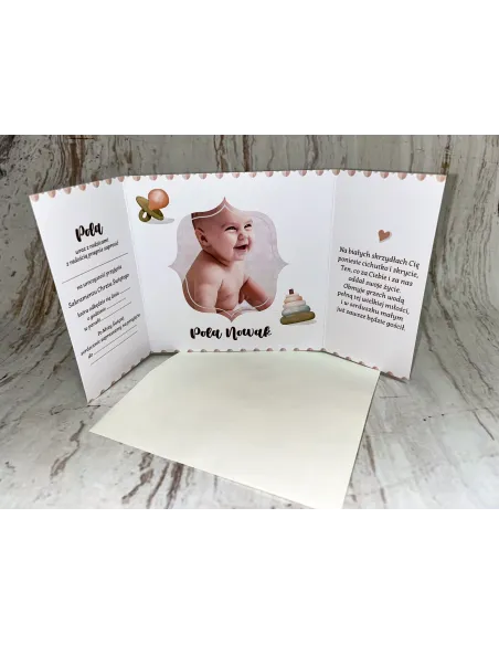 Zaproszenie na Chrzest Chrzciny Składane ze Zdjęciem +