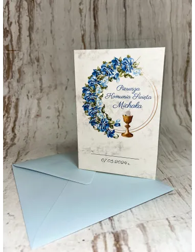 Zaproszenie na Pierwszą Komunię Świętą Motyw Kwiatowy