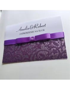 Zaproszenia Eleganckie Fioletowo Perłowe Ślubne Wesele