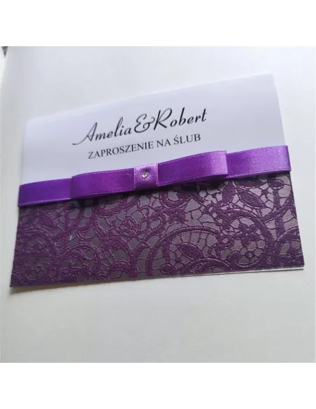 Zaproszenia Eleganckie Fioletowo Perłowe Ślubne Wesele