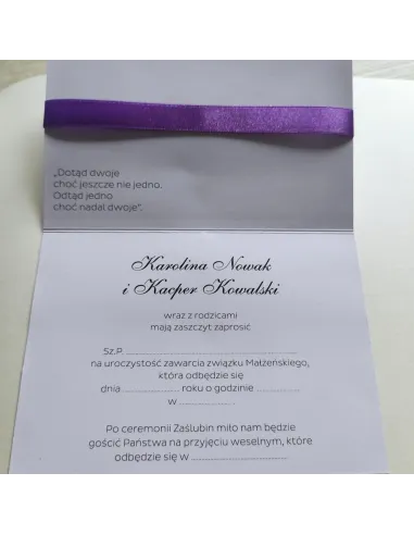 Zaproszenia Eleganckie Fioletowo Perłowe Ślubne Wesele