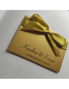 Eleganckie Złote Zaproszenia Ślubne na Wesele z Kokardą