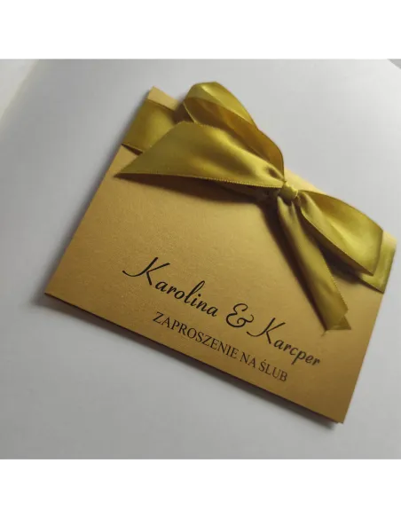 Eleganckie Złote Zaproszenia Ślubne na Wesele z Kokardą