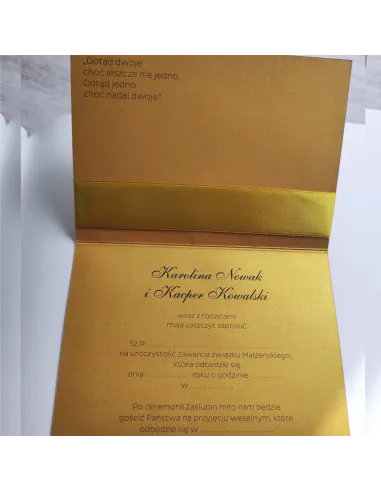 Eleganckie Złote Zaproszenia Ślubne na Wesele z Kokardą