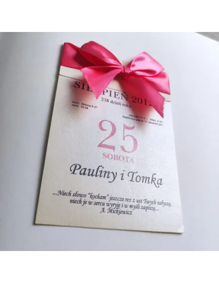 Personalizowane Zaproszenie Ślubne na Wesele z Kokardą