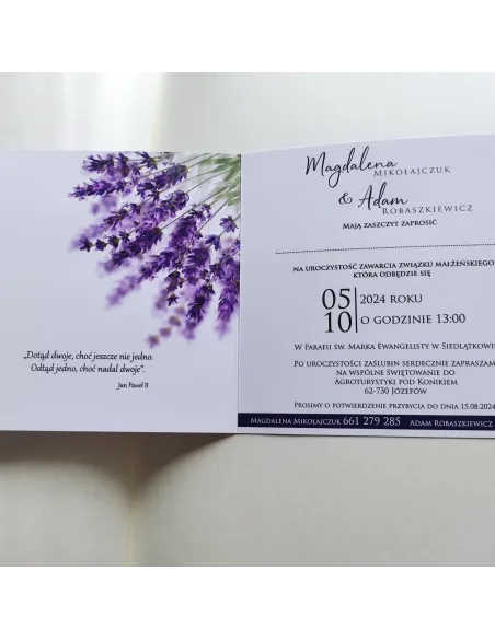 Personalizowane Zaproszenie na Ślub Wesele Lawenda Gotowe