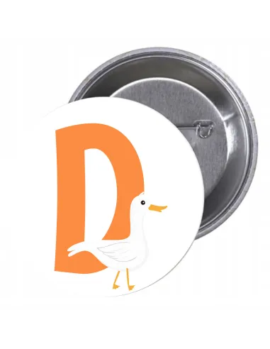 Przypinki Buttony Literki dla Dzieci – D Znaczki Badziki