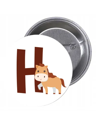 Przypinki Buttony Literki dla Dzieci – H Znaczki Badziki