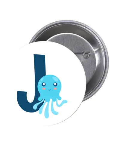 Przypinki Buttony Literki dla Dzieci – J Znaczki Badziki