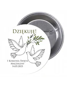 Przypinki Buttony Dziękuje! i Komunia Święta Magdaleny