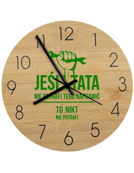 Bambusowy Zegar Ścienny Nadruk Personalizowany Prezent
