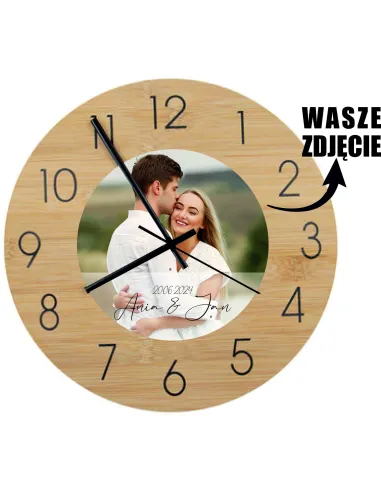 Bambusowy Zegar Ścienny z Nadrukiem UV Prezent dla Żony