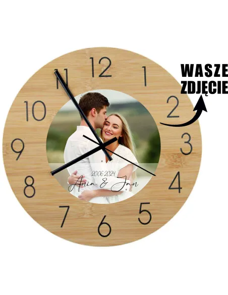 Bambusowy Zegar Ścienny z Nadrukiem UV Prezent dla Żony