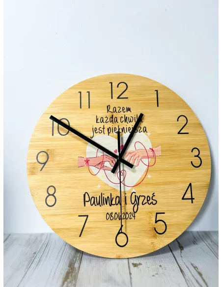 Bambusowy Zegar Ścienny Nadruk Personalizowany Prezent