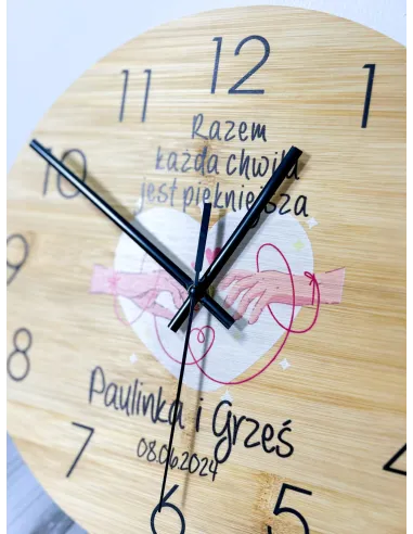 Bambusowy Zegar Ścienny Nadruk Personalizowany Prezent