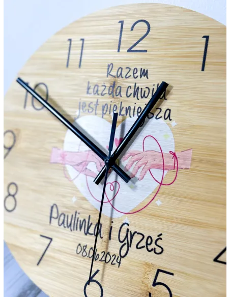 Bambusowy Zegar Ścienny Nadruk Personalizowany Prezent