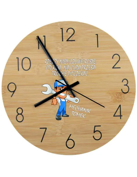 Bambusowy Zegar Ścienny Nadruk UV Różne Zawody Prezent