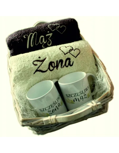 Prezent na Ślub Rocznicę – Ślubu Ręczniki Haftem + Kubki