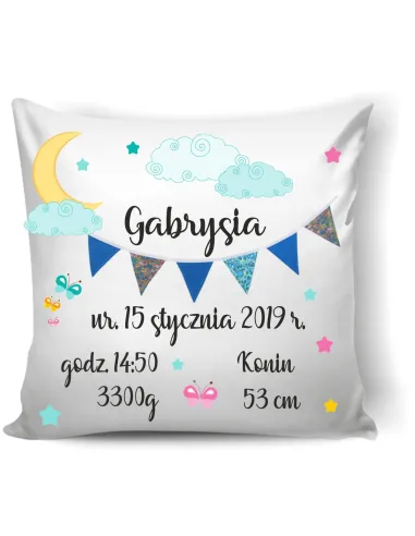 Poduszka z Nadrukiem Metryczka Prezent Urodziny Chrzest