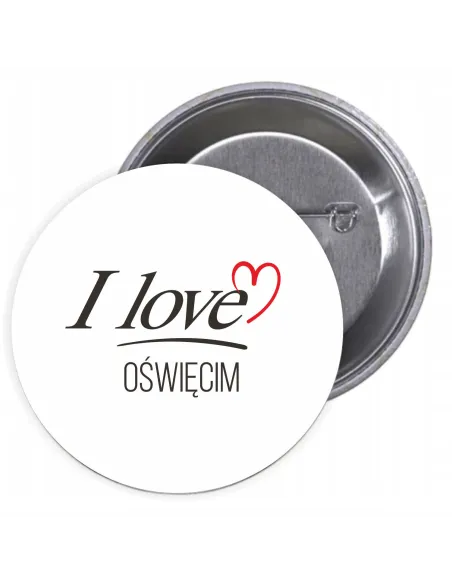 Przypinki Buttony Love Oświęcim Znaczki Badziki Grafiką