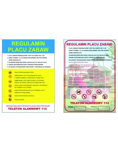 Regulamin Placu Zabaw Boiska 70x50 cm – 70x50 cm Blacha PCV