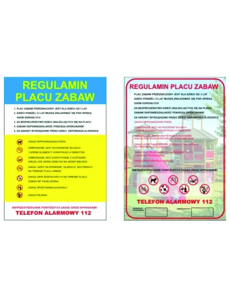 Regulamin Placu Zabaw Boiska 70x50 cm – 70x50 cm Blacha PCV