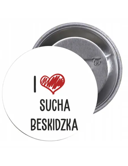 Przypinki Buttony Love Sucha Beskidzka Znaczki z Nadrukiem