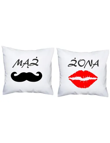 Poduszka Zestaw 1+1 z Nadrukiem Mąż Żona Personalizowany