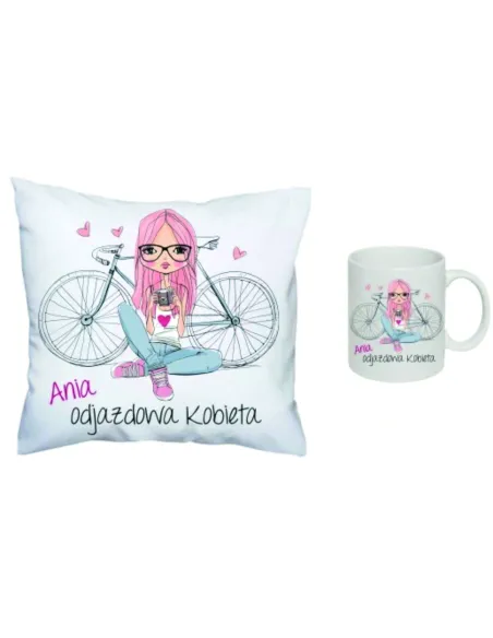 Kubek z Nadrukiem Poduszka Zestaw 1+1 Imię Odjazdowa