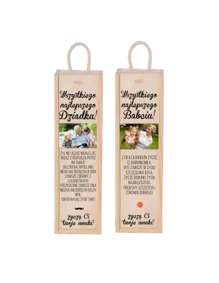 Prezent dla Babci Dziadka Zdjęcie Skrzynka Wino – Prezent