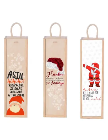 Skrzynka na Wino Prezent Mikołajki Święta Nadruk z Projektem