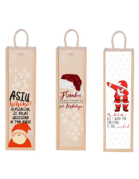 Skrzynka na Wino Prezent Mikołajki Święta Nadruk z Projektem