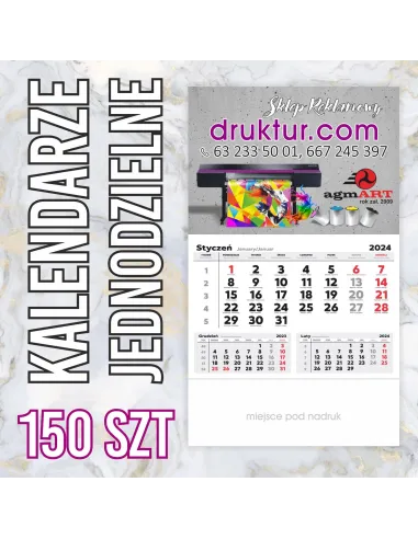 Kalendarze Firmowe Jednodzielne 2024 – 150 szt Reklamowy