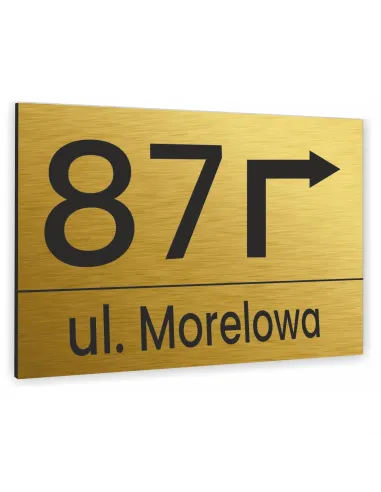 Tabliczka Adresowa Aluminiowa ze Strzałką Złota Dibond