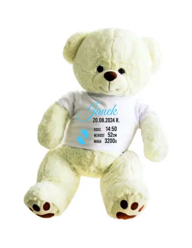 Pluszowy Beżowy Miś z – Koszulką Dziecka Meryczką Haft