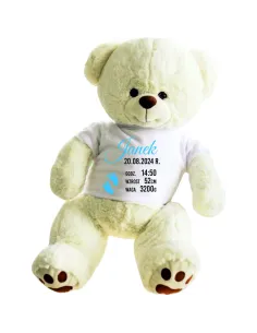 Pluszowy Beżowy Miś z – Koszulką Dziecka Urodziny Haft