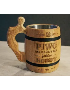 Duży Dębowy Kufel do Piwa Grawerem Twoim Napisem Prezent