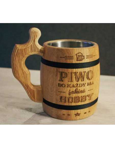 Duży Dębowy Kufel Piwa Grawerem Twoim Napisem dla Taty