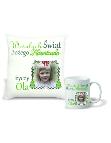 Zestaw Poduszka i Kubek Nadruk Prezent Święta Mikołajki