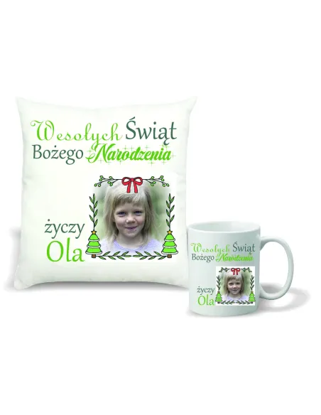 Zestaw Poduszka i Kubek Nadruk Prezent Święta Mikołajki