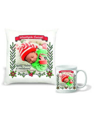 Zestaw Poduszka i Kubek Nadruk Prezent Święta Mikołajki
