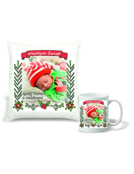 Zestaw Poduszka i Kubek Nadruk Prezent Święta Mikołajki
