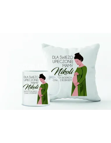 Kubek z Nadrukiem Zestaw Poduszka Prezent Przyszłej Mamy