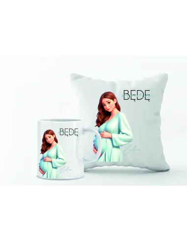Kubek z Nadrukiem Zestaw Poduszka Prezent Przyszłej Mamy