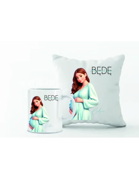 Kubek z Nadrukiem Zestaw Poduszka Prezent Przyszłej Mamy