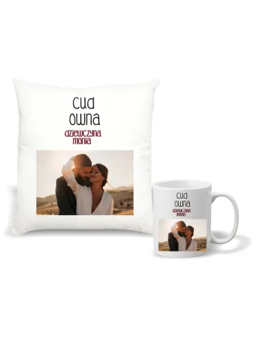 Kubek – Zestaw Poduszka Kubek Nadruk Prezent Walentynki