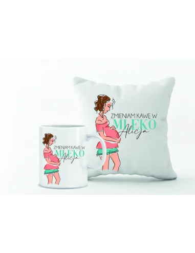 Kubek z Nadrukiem Zestaw Poduszka Prezent Przyszłej Mamy