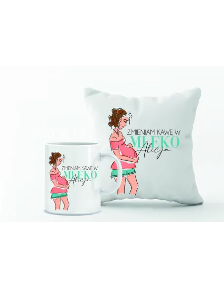 Kubek z Nadrukiem Zestaw Poduszka Prezent Przyszłej Mamy