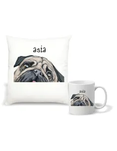Kubek Zestaw Poduszka Nadruk Prezent Grafiką Mops Twój