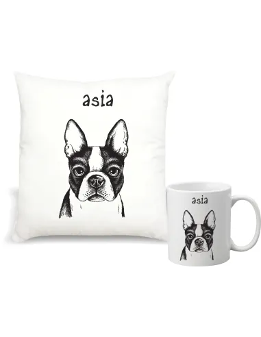 Kubek Zestaw Poduszka Nadruk Prezent Grafiką Mops Twój